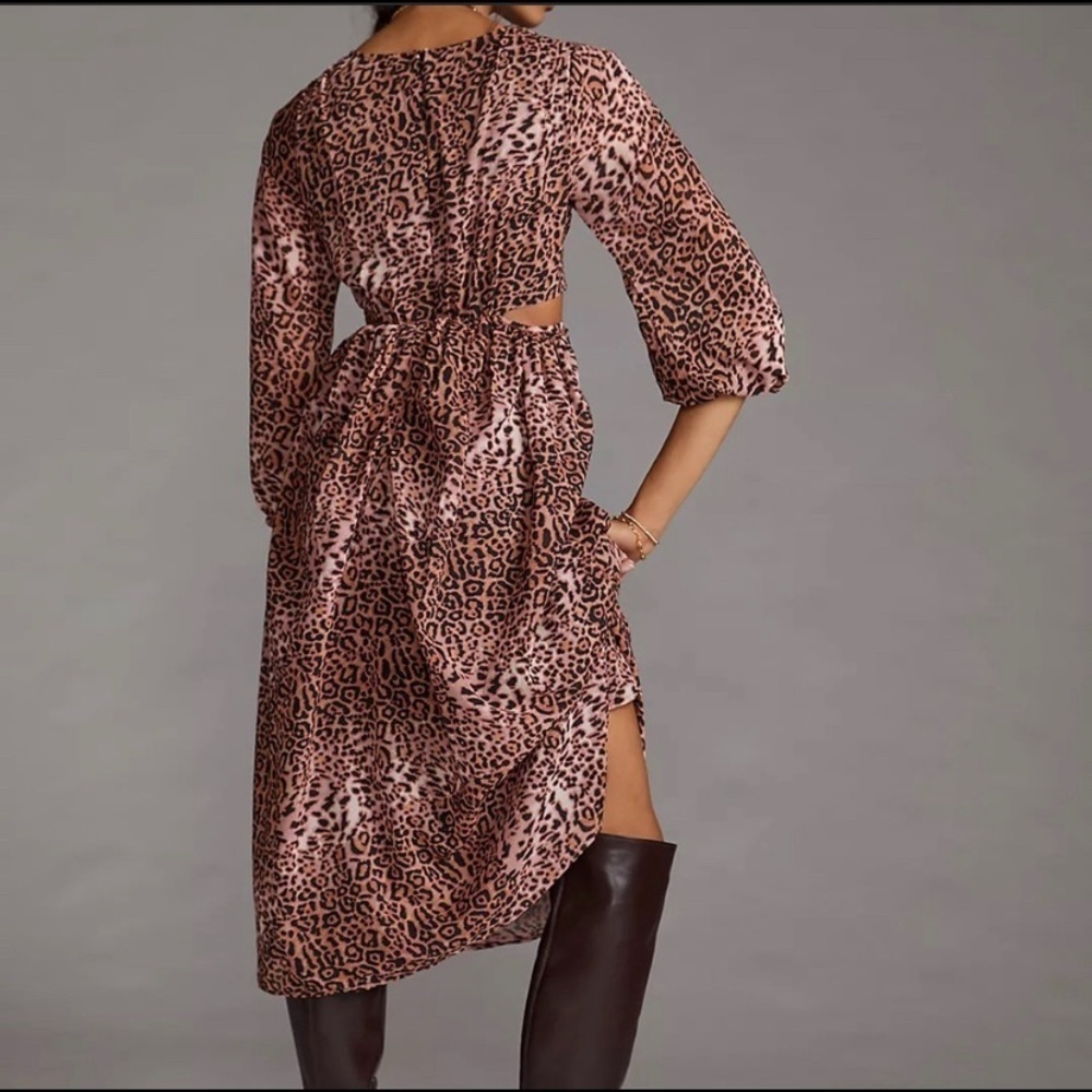 Anthropologie Ranna Gill Floral Leopard Print Cut-Out Midi Dress - Picture 3 of 6